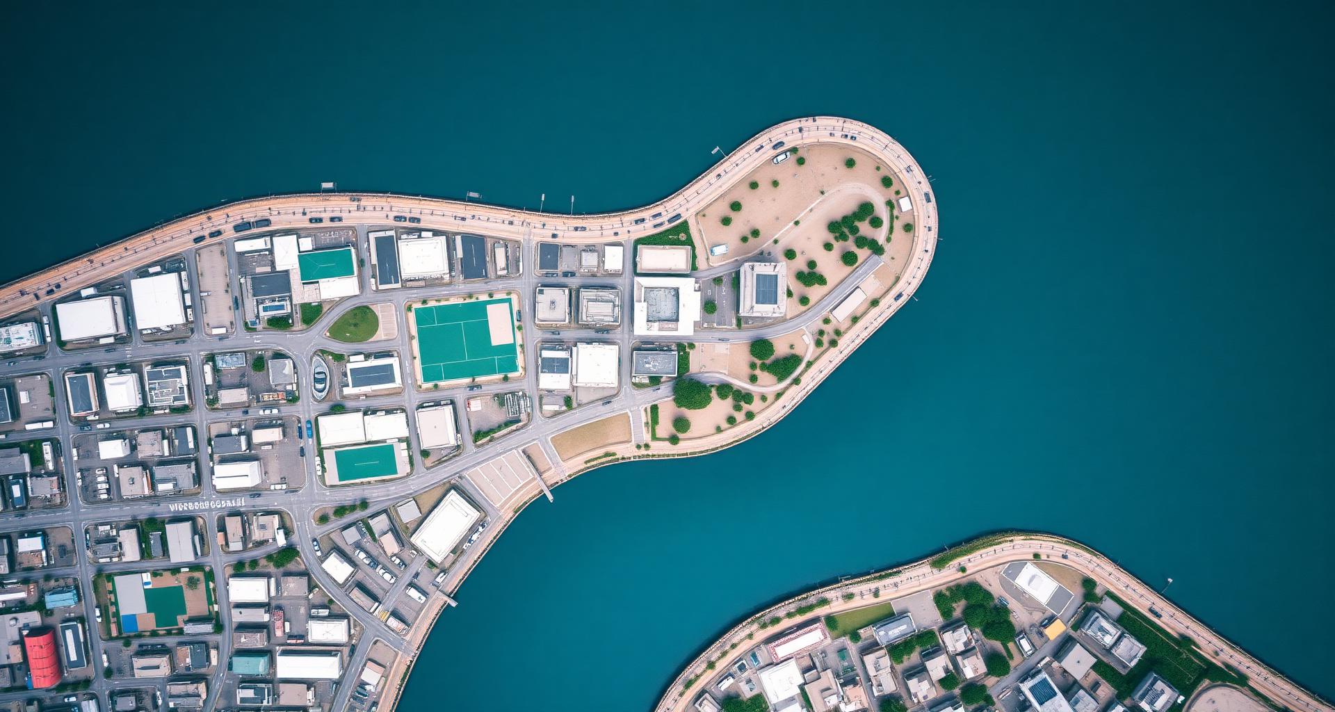 Aerial view of Perth city meeting the Swan River.